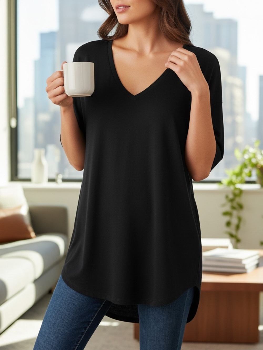 Express black v-neck tunic tee